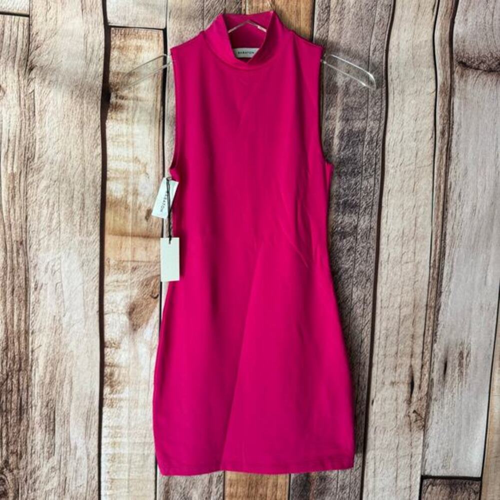 Babaton Dress Contour Mock Neck Pink Sleeveless Fitted Mini Summer NWT Size XS